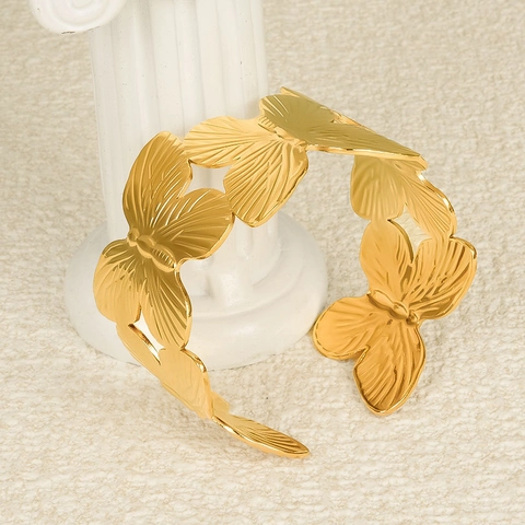 Bracciale Rigido Aperto a Farfalla in Acciaio Inossidabile per Donna Regolabile Cavo Geometrico Gioielli Oro Argento Placcato Accessorio Polso