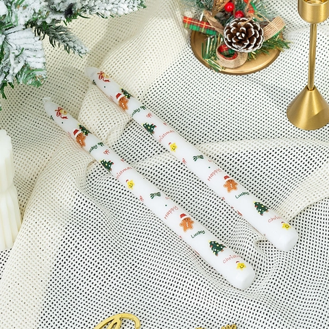 Christmas Taper Candles Paraffin Wax Printed Gingerbread Man Tree Smokeless Desktop Holiday Party Decoration