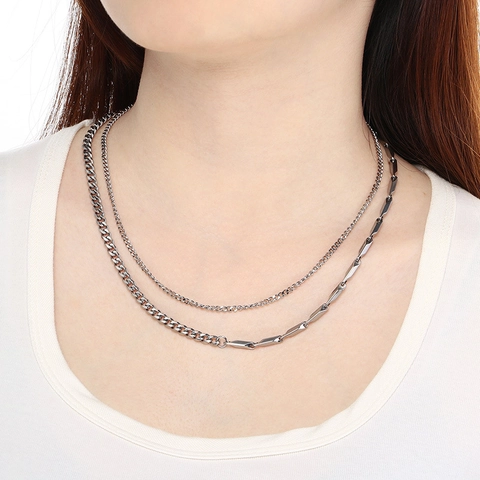 Layered Necklace Stainless Steel Cuban Chain Geometric Bar Link Fashion Old Money Style Jewelry For Women Men