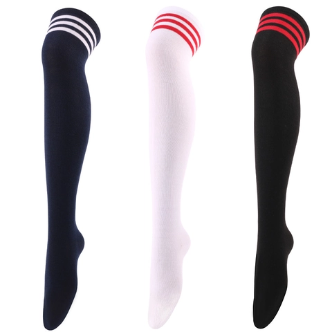 Women Thigh High Over The Knee Socks Striped Sporty College Style Polyester Spandex Elastic Casual Breathable