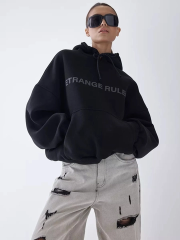 Women Oversized Hooded Sweatshirt Cotton Polyester Blend Streetwear Dropped Shoulder Hoodie Letter Print Casual Top