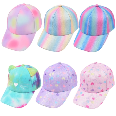 Kinder Tie Dye Regenbogen Baseballkappe Glitzer Herz Katzenohr Verstellbarer Sonnenhut Für Mädchen Jungen Outdoor Reise Süßer Baumwollhut