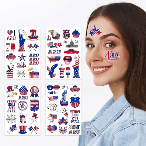 Patriotic USA Flag Temporary Tattoo Stickers Waterproof Red White Blue 4th Of July Independence Day Party Facial Body Decor