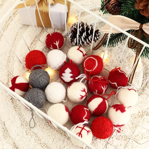 Weihnachtskugeln Ornamente Handgestrickter Wollfilz Schneeflocke Stickerei Weihnachtsbaum Anhänger Feiertagsdeko