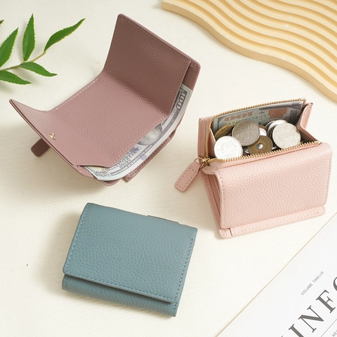 Portafoglio Donna Vera Pelle Pieghevole Blocco RFID Compatto Portamonete Zip Porta Carte Pelle Di Vacca Pieno Fiore
