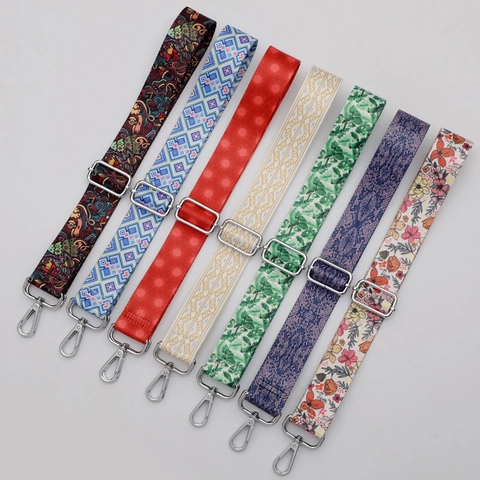 Adjustable Bag Strap Replacement Shoulder Strap Polyester Fabric Ethnic Bohemian Printed Pattern Metal Hooks For Crossbody Bags