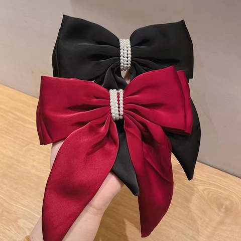 Molletta Per Capelli Con Fiocco Grande In Raso Elegante Perla Artificial Sintetica Stile Coreano Accessorio Per Donna