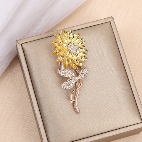 Spilla in Lega con Strass a Forma di Girasole e Spiga di Grano Perle Artificiali Elegante Spilla per Donna Gioielli Matrimonio Festa Accessori