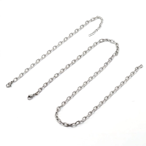 Getextureerde Ovalen Schakelketting Ketting En Armband 304 Roestvrij Staal DIY Sieraden Accessoire Hypoallergeen