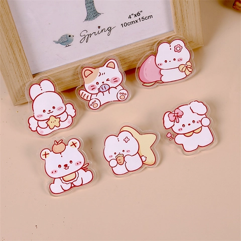Cute Cartoon Animal Acrylic Brooch Pin Kawaii Rabbit Bear Cat Badge For Clothes Bags Decoration Kids Gift