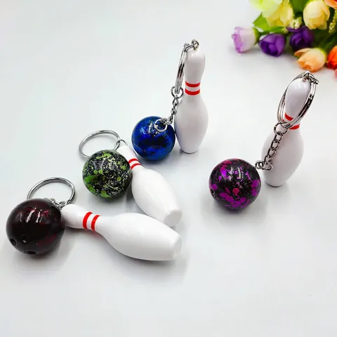 Portachiavi Bowling Simulazione Mini Plastica Resina Tema Sport Regalo Motivo Marmo Anello Lega Ciondolo Borsa