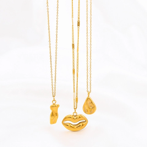 Roestvrijstalen Hanger Ketting 18K Verguld Lippen Waterdruppel Abstract Lichaam Chic Minimalistische Mode Sieraden Voor Dames