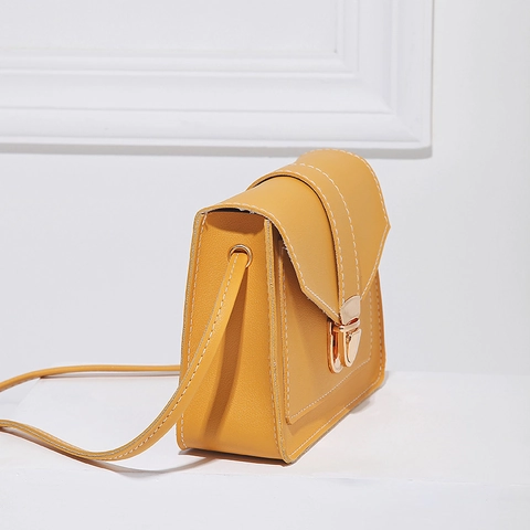Small Square Crossbody Bag PU Leather Contrast Stitching Metal Lock Shoulder Bag Simple Casual Versatile For Women