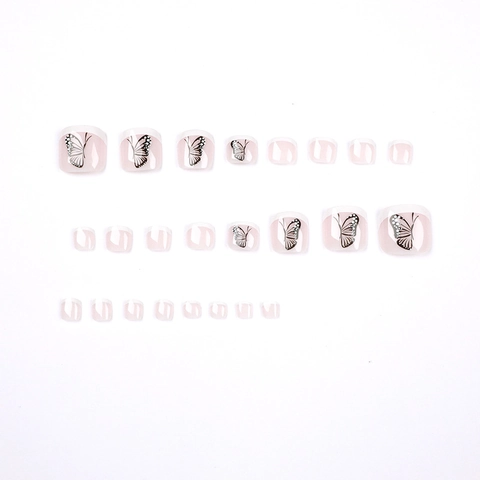 Unghie Finte Per Piedi French Tip Con Motivo Farfalla Base Rosa Eleganti Semplici DIY Per Donne
