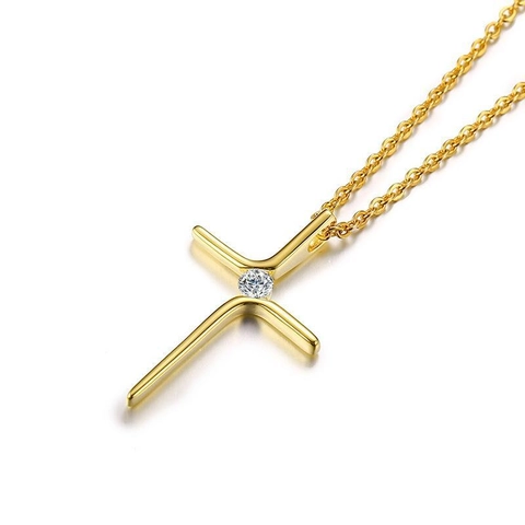 Minimalistische Roestvrij Stalen Kruis Hanger Halsketting Voor Vrouwen Verguld Strass Religieuze Charm Sleutelbeen Ketting Sieraden Cadeau