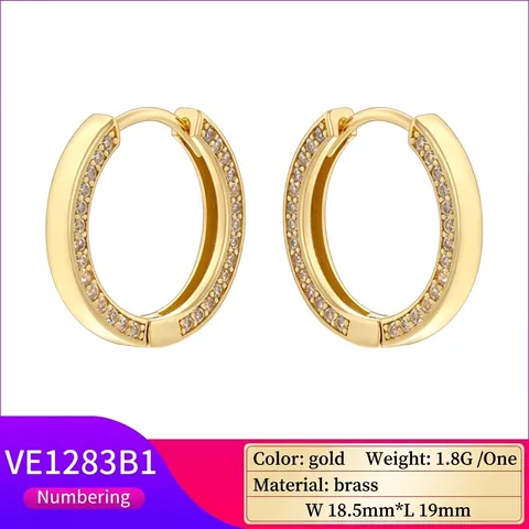 Round Hoop Earrings Copper With Zircon Inlaid Simple Versatile Fashion OL Style For Women