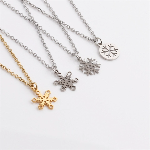 Collier Pendentif Flocon De Neige Acier Inoxydable Bijou Hiver Cadeau De Noël Délicat Minimaliste Pour Femmes Filles