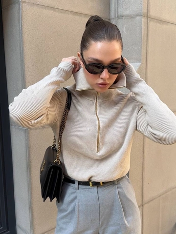 Women Hooded Knit Sweater Cotton Polyester Ribbed Zip Up Slim Fit Long Sleeve Jacket Casual Solid Color Outerwear