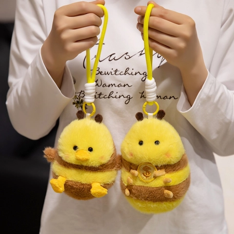 Süße Biene Ente Plüschtier Weiche Stofftier Puppe Schlüsselanhänger Mit Goldmünze Streifen Ornament Für Taschen Dekoration