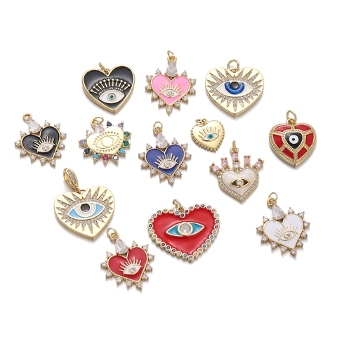 Colgante Corazón Mal De Ojo Cobre Esmalte Circón Accesorios Para Hacer Joyas De Bricolaje Para Collar
