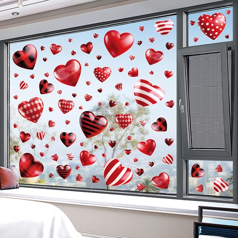 Valentine Day Heart Window Clings Static PVC Stickers Double Sided Glass Decoration Romantic Holiday Party