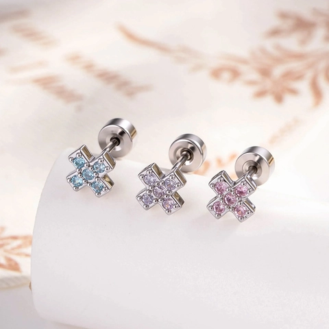 Orecchino Piercing Croce Zircone Acciaio Al Titanio Rame Chiusura A Vite Gioielli Per Il Corpo Minimalista Delicato Accessorio