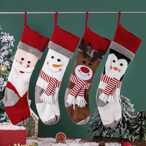 Calze Di Natale In Maglia Grandi Sacchetti Regalo Da Appendere Con Babbo Natale Pupazzo Di Neve Renna Pinguino Decor