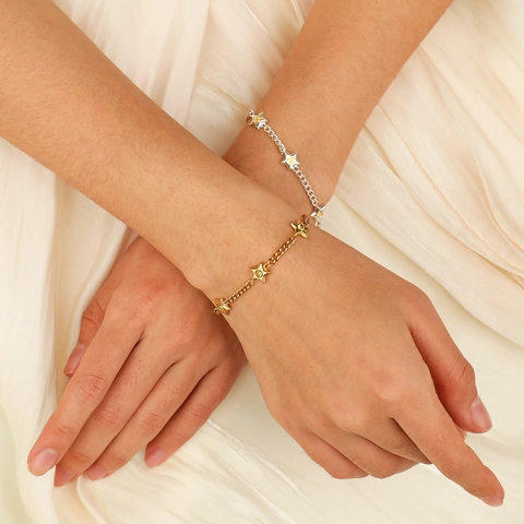 Bracelet Charme Étoile Acier Inoxydable Zircone Inlay Chaîne Réglable Bijoux Minimalistes Accessoire De Mode Pour Femmes