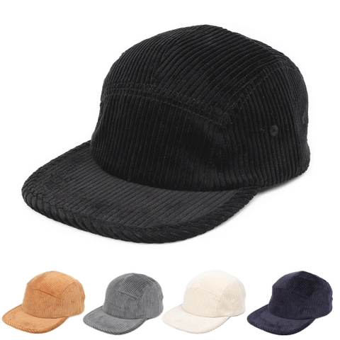 Retro Corduroy 5-Panel Cap Flat Brim Baseball Hat Solid Color Adjustable Retro Japanese Style Camper Hat For Men Women