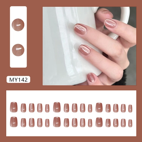 Cat Eye Press On Nagels ABS Kunststof Glinsterend Glanzend Kort Vierkant Rond Verwijderbare Kunstnagels Zoet Minimalistisch
