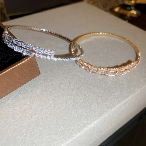 Verstellbares Manschettenarmband Kupfer Mit Zirkonia Im Baguetteschliff Doppelschichtiges Geometrisches Schmuck Für Damen