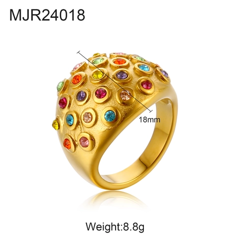 Anello Bombato A Bolle Grosso In Acciaio Inossidabile Con Intarsio Di Zirconi Colorati Gioielli Di Moda Vintage Per Donne
