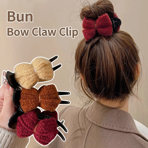 Gestrickte Wolle Schleife Haarklammer Für Frauen Herbst Winter Elegant Warm Große Ponytail Halter Styling Accessoire Elegant