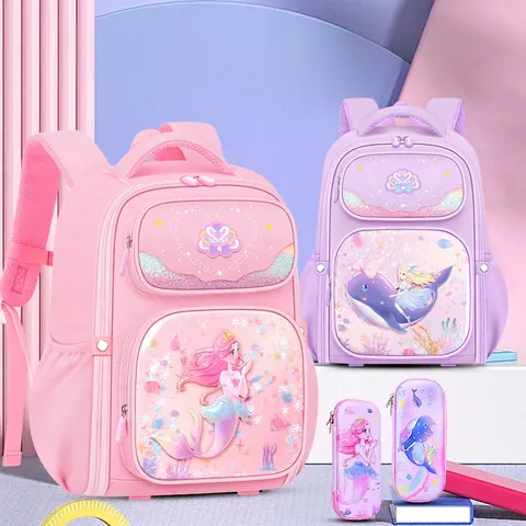 Meisjes Schoolrugzak Zeemeermin Walvis Cartoon Waterdicht Oxford Doek Rugbescherming Lichtgewicht Prinses Rugtas