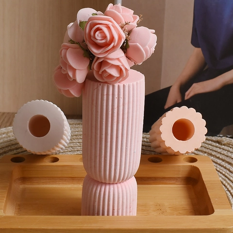 Gestreifte Zylindrische Silikonform Für DIY Kerzenhalter Vase Gips Aroma Stein Minimalistisches Geometrisches Heimdekor