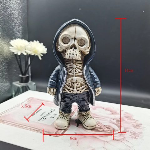 Streetwear Skelett Harzfigur Mit Kapuzenpullover Coole Schädel Statue Home Desk Decor Halloween Geschenk