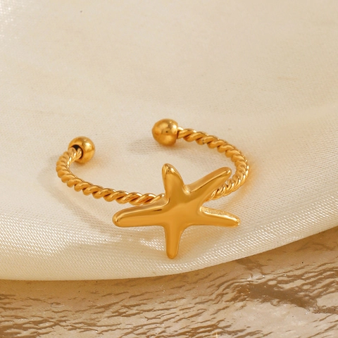 Anillo Abierto Estrella De Mar Acero Inoxidable Ajustable Banda Cuerda Trenzada Joyería De Playa Minimalista Mujeres