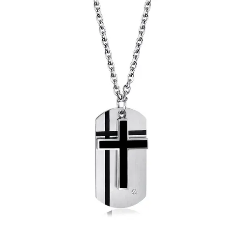 Collana Con Croce Dog Tag In Acciaio Inossidabile Per Uomo Stile Militare Hip Hop Pendente A Doppio Strato Con Piccolo Strass Gioielli