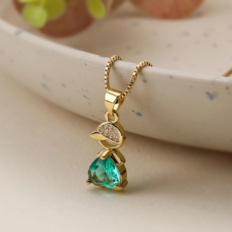 Cartoon Boy Girl Pendant Necklace Copper Gold Plated Heart Shaped Zircon Box Chain Dainty Jewelry Gift For Women