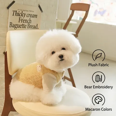 Gilet En Polaire Pour Chien Pull Chaud Pour Animaux Broderie Ours Col À Boutons Vêtements D'Hiver Chat Chiot