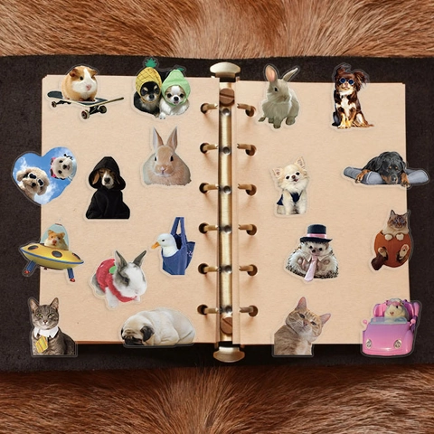 Lindas Pegatinas De Memes De Animales Material PET Impermeable Para Laptop Scrapbooking Guitarra Dibujos Animados Gato Perro