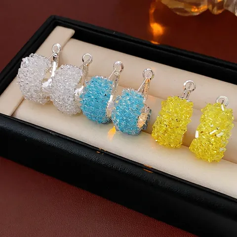 Orecchini A Cerchio Con Perline Di Cristallo Per Donna A Forma Di C Design Elegante Con Perno In Argento Sterling 925