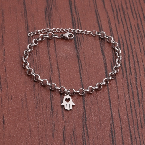 Pulsera De Acero Inoxidable Para Mujer Con Colgante Mano De Hamsa Corazón Árbol De La Vida Cadena Pulida