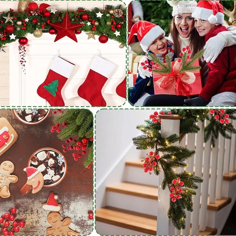 Künstliche Weihnachts Kiefernnadeln Rote Beeren Picks Für DIY Kranz Girlande Feiertag Home Party Deko Kunststoff