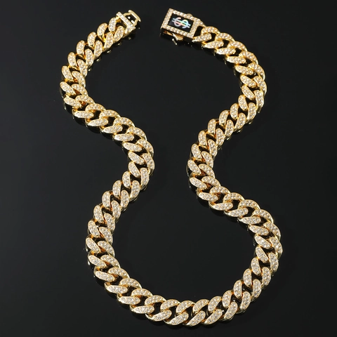 Collana Catena Cubana Lega Strass Iced Out Hip Hop Miami Gioielli Con Chiusura Segno Di Dollaro Da Uomo