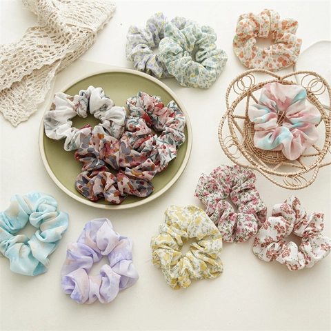 Scrunchies In Chiffon Floreale Tie Dye Elastici Per Capelli Stile Coreano Dolce Accessori Per Capelli Donna