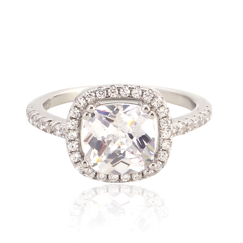 Anello In Argento Sterling 925 Zirconia Quadrata Halo Scintillante Lusso Gioielli Matrimonio Fidanzamento Donna