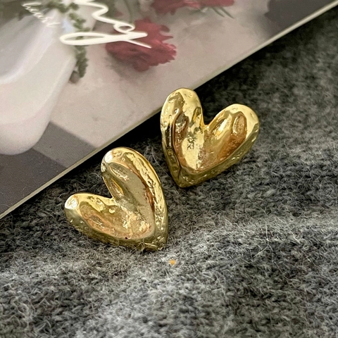 Pendientes De Botón Corazón Plata De Ley 925 Textura Martillada Irregular Joyería Estilo Coreano Minimalista