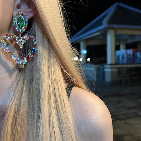Colorful Rhinestone Heart Star Drop Earrings With 925 Sterling Silver Earring Post Luxury Jewelry For Women