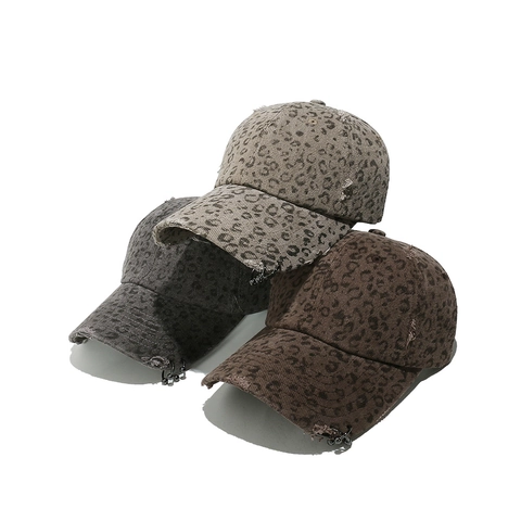 Gorra De Béisbol De Algodón Con Estampado De Leopardo Y Agujeros Desgastados Anillos De Metal Streetwear Hip Hop Ajustable